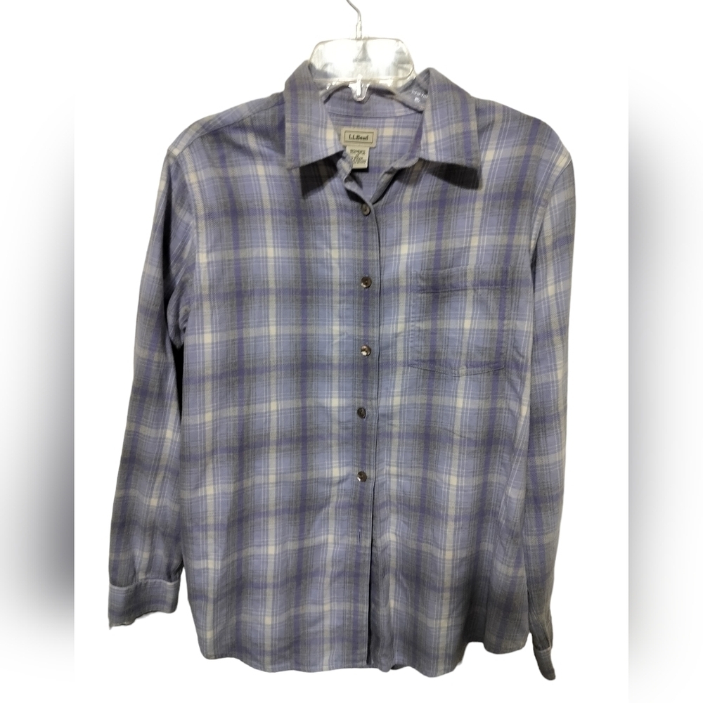 2134)L.L Bean 0 WJ26 Purple Plaid Cotton Flannel Button down Long Sleeve Size M
